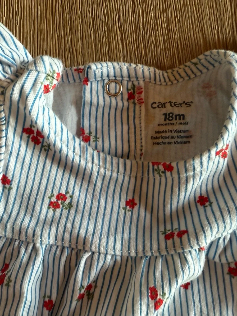 Carters Striped Baby Romper with Red Flower Print